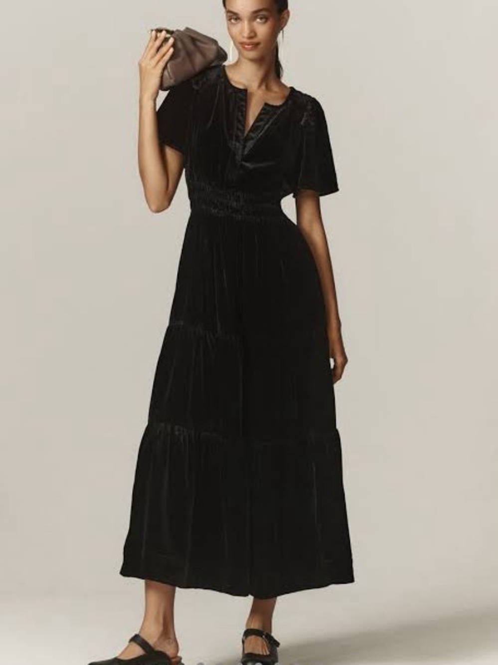 Anthropologie XSP Petite XS The Somerset Black Maxi Dress Velvet Edition Black